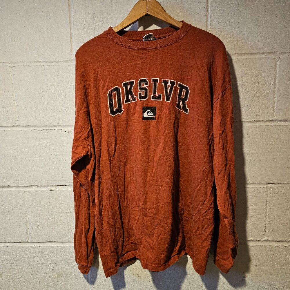 y2k Skater Emo Preppy Grunge Blokecore Qk Silver Orange Long Sleeve Logo Tshirt
